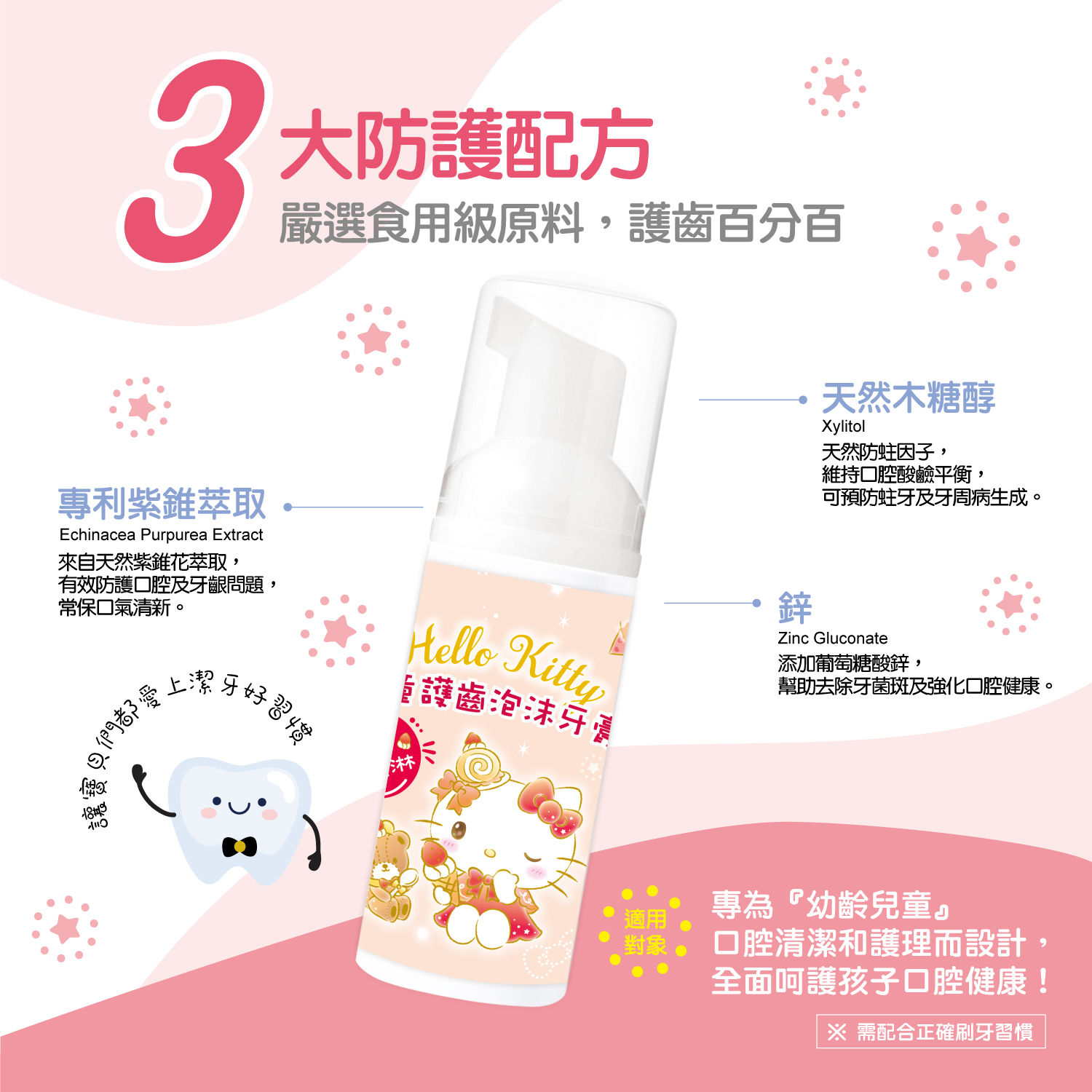 三麗鷗兒童護齒泡沫牙膏-Hello Kitty商品說明圖02